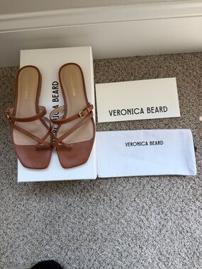 Veronica Beard Tan Leather Cross-Strap Sandal